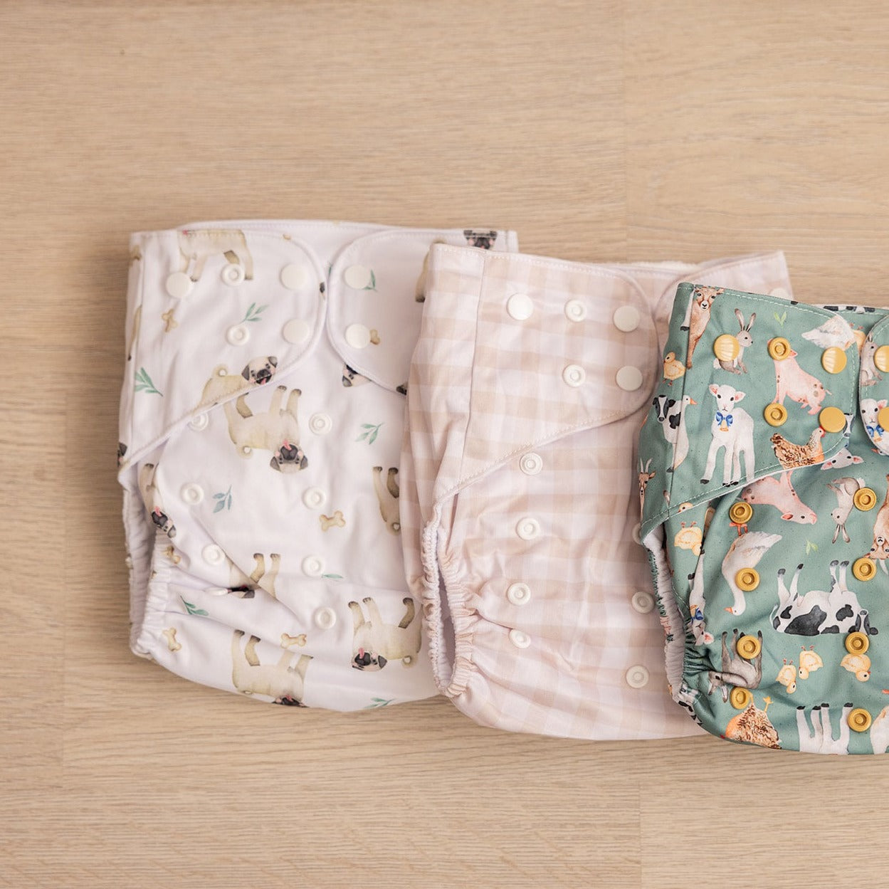 Bear & Moo Reusable Cloth Nappy | Large in Pugs print