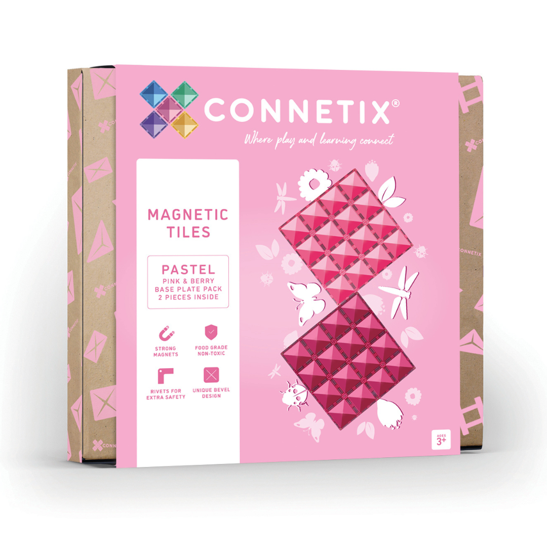 CONNETIX Magnetic Tiles | 2 Piece Base Plate Pack - Pink & Berry available at Bear & Moo