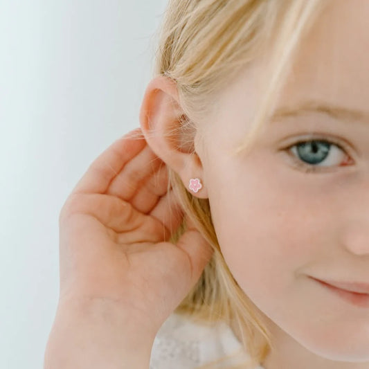 Pink Daisy Enamel Studs | Silver