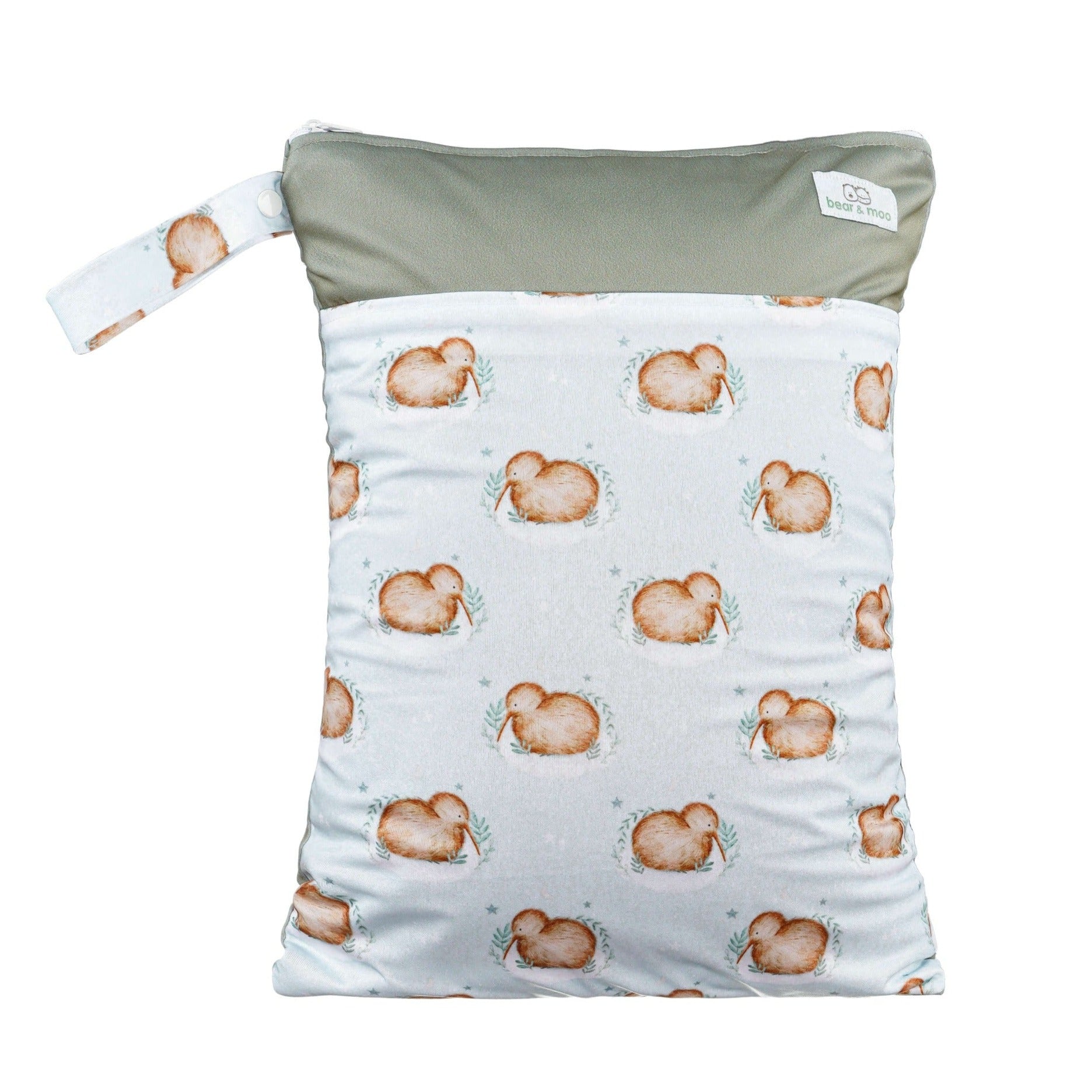 Bear & Moo Reusable Large Wet Bag in Sleepy Kiwi print
