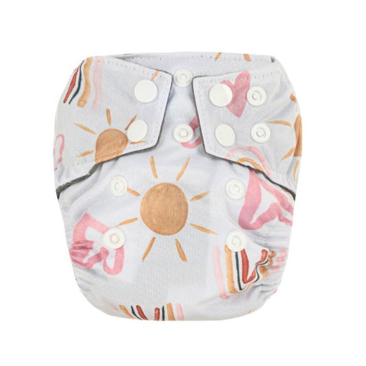 Bear & Moo Reusable Bamboo Charcoal and Microfibre Newborn Nappy in Sunny Days