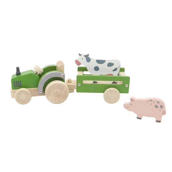 Green Tractor & Trailer | Allen Wooden Toys available at Bear & Moo