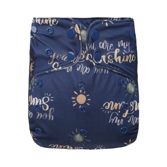 Large Reusable Cloth Nappy by Bear & Moo in You are my Sunshine print