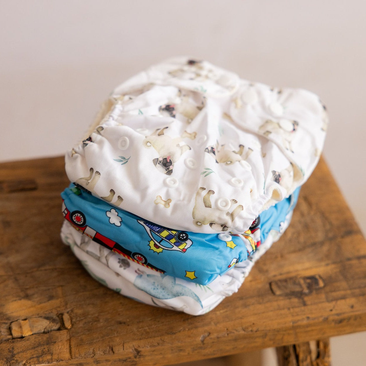 Bear & Moo Luxe Reusable Cloth Nappy in Pugs | Bamboo and Hemp Liners