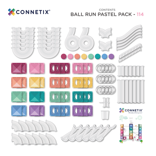 CONNETIX 114 Piece Pastel Ball Run Pack contents