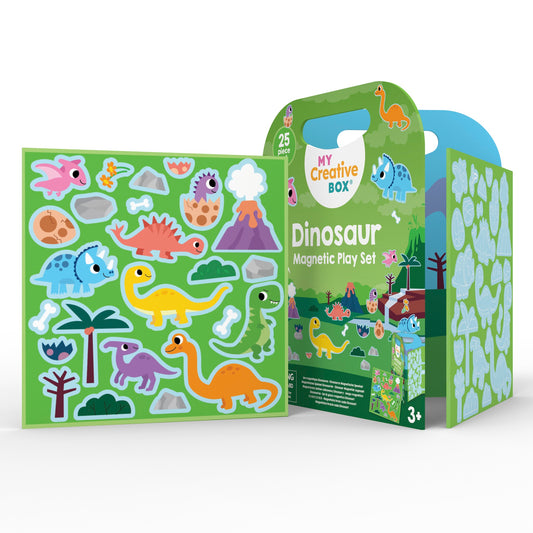 My Creative Box Dinosaur Magnetic Play Set, open fold-out scene with magnetic pieces