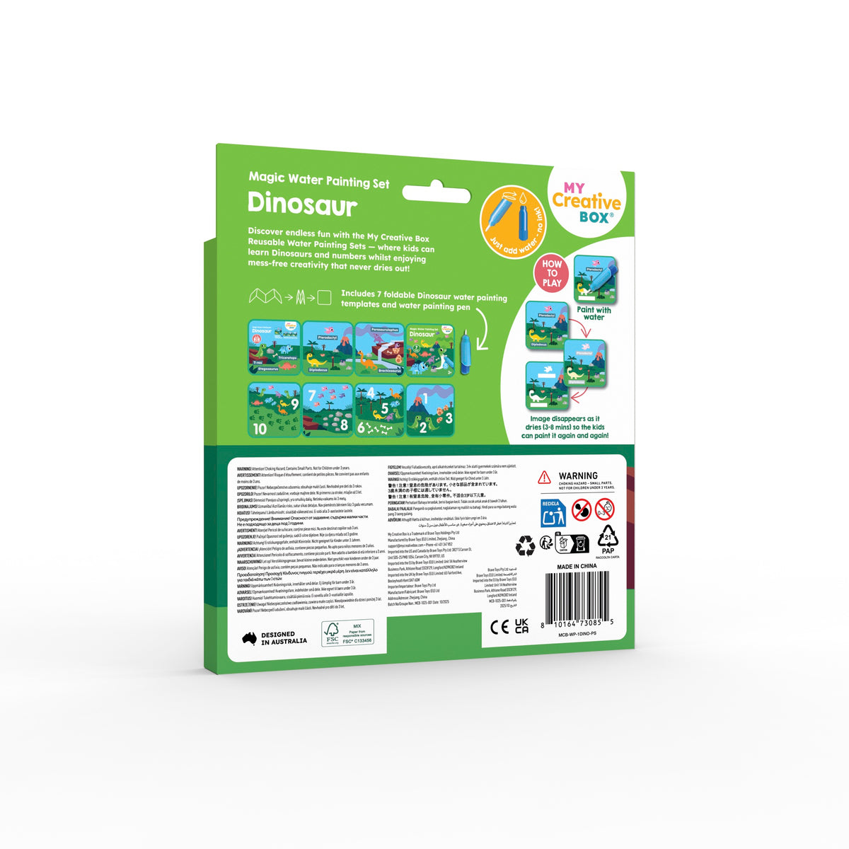 My Creative Box Magic Water Painting Set | Dinosaur Magic, back of pack