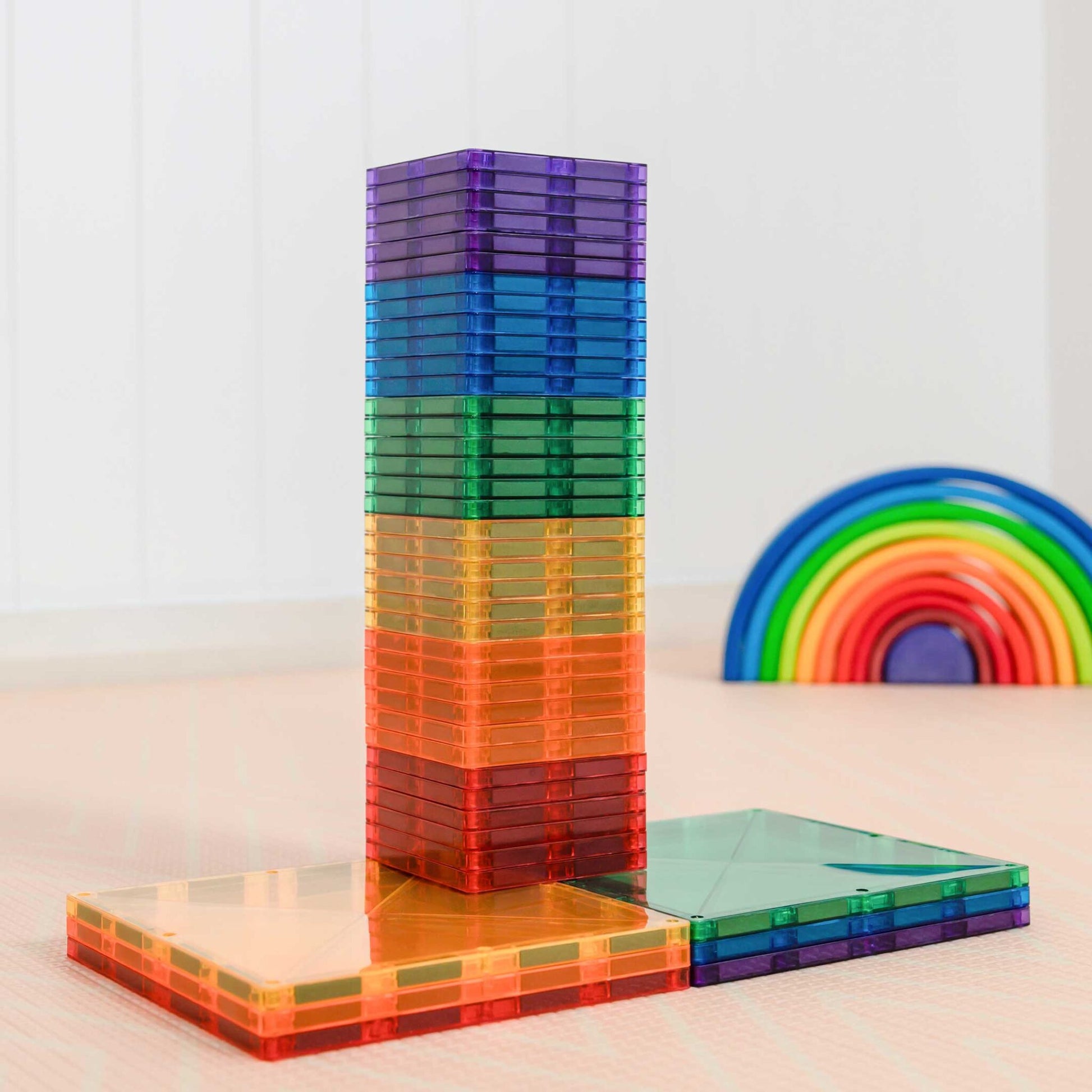 Connetix Tiles | 42 Piece Rainbow Square Pack available at Bear & Moo