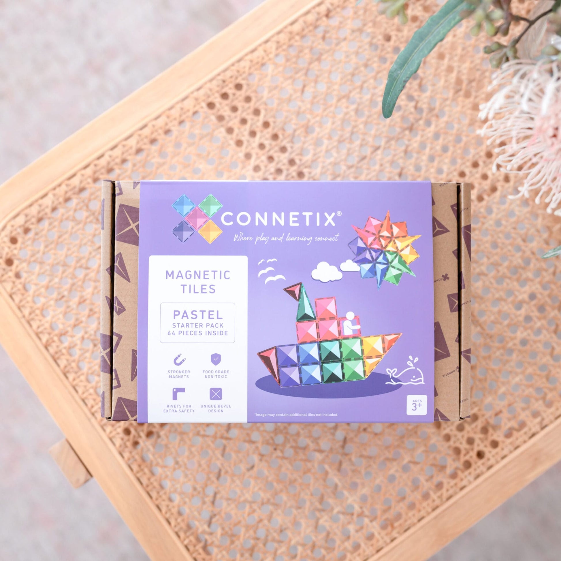 Connetix Tiles | 64 Piece Pastel Starter Pack available at Bear & Moo