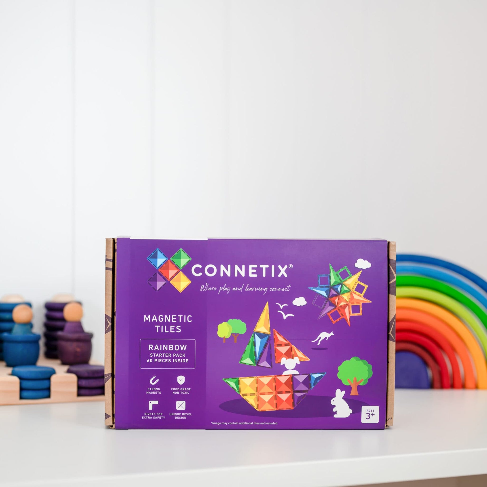 Connetix Tiles | 60 Piece Rainbow Starter Pack available at Bear & Moo