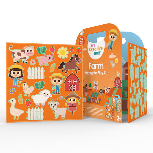 My Creative Box Farm Magnetic Play Set, open fold-out scene with magnetic pieces
