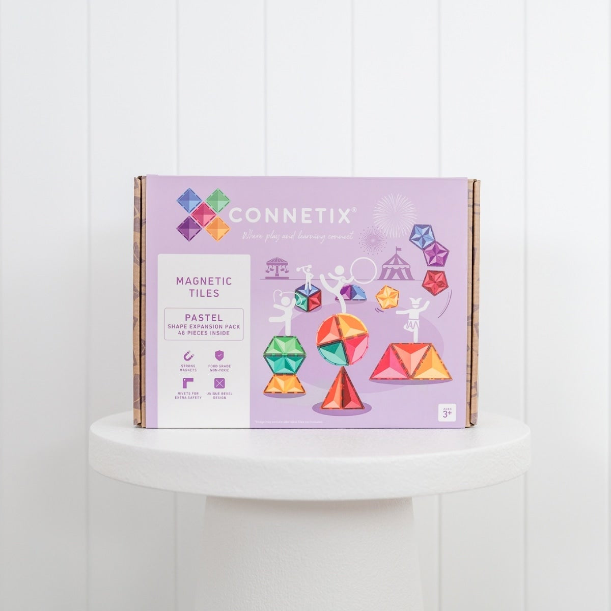 CONNETIX Magnetic Tiles | 48 Piece Pastel Shape Expansion Pack available at Bear & Moo