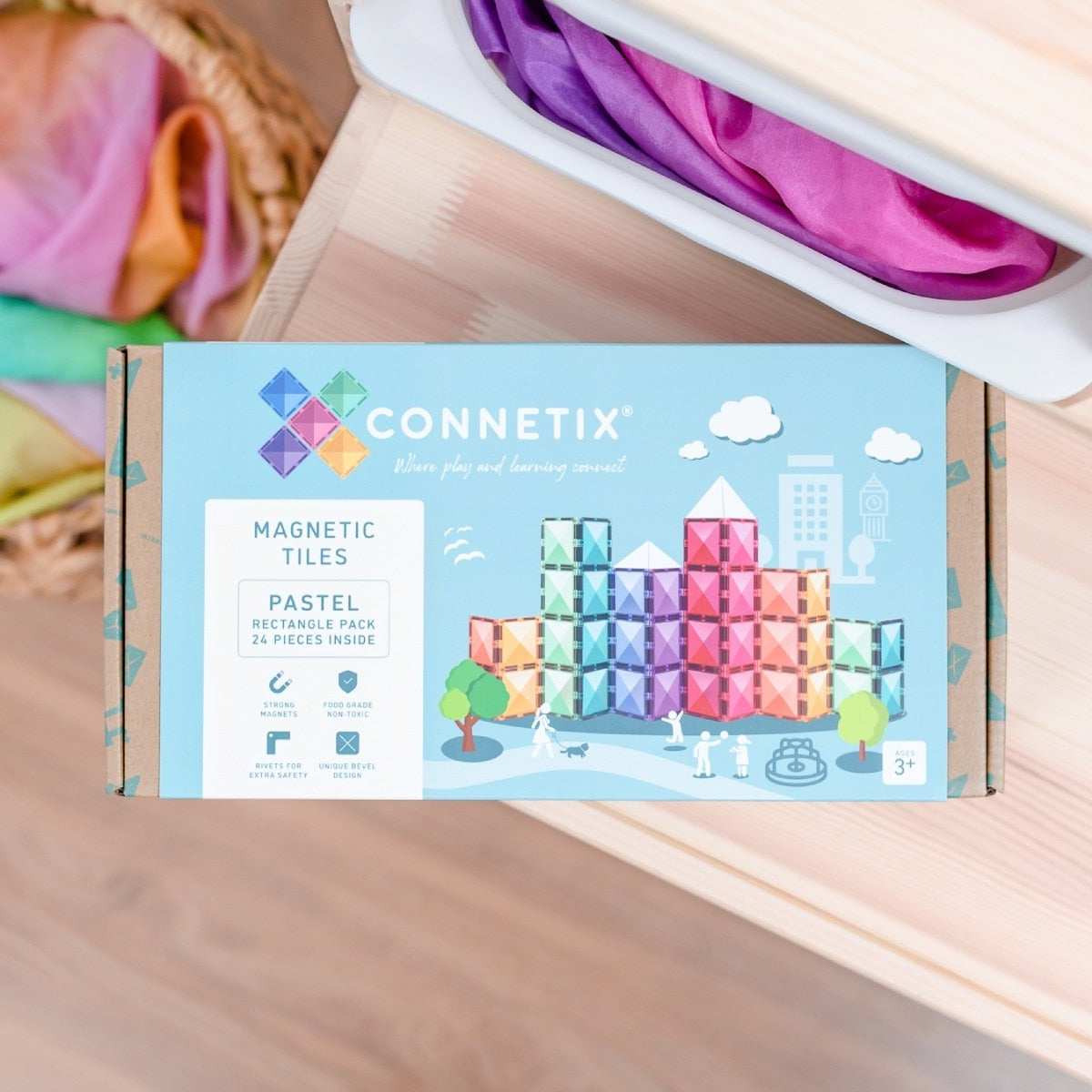 CONNETIX Magnetic Tiles | 24 Piece Pastel Rectangle Pack available at Bear & Moo