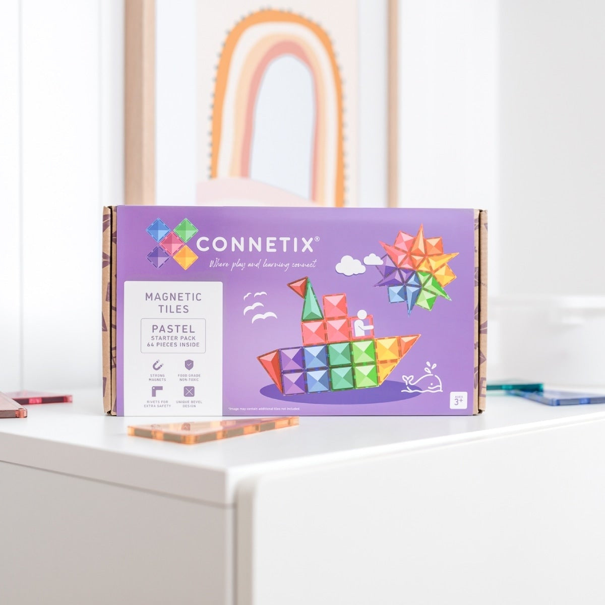 CONNETIX Magnetic Tiles | 64 Piece Pastel Starter Pack available at Bear & Moo