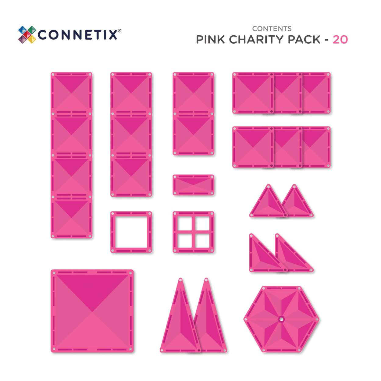 Pink geometric shapes packaging with Connetix branding on a white background