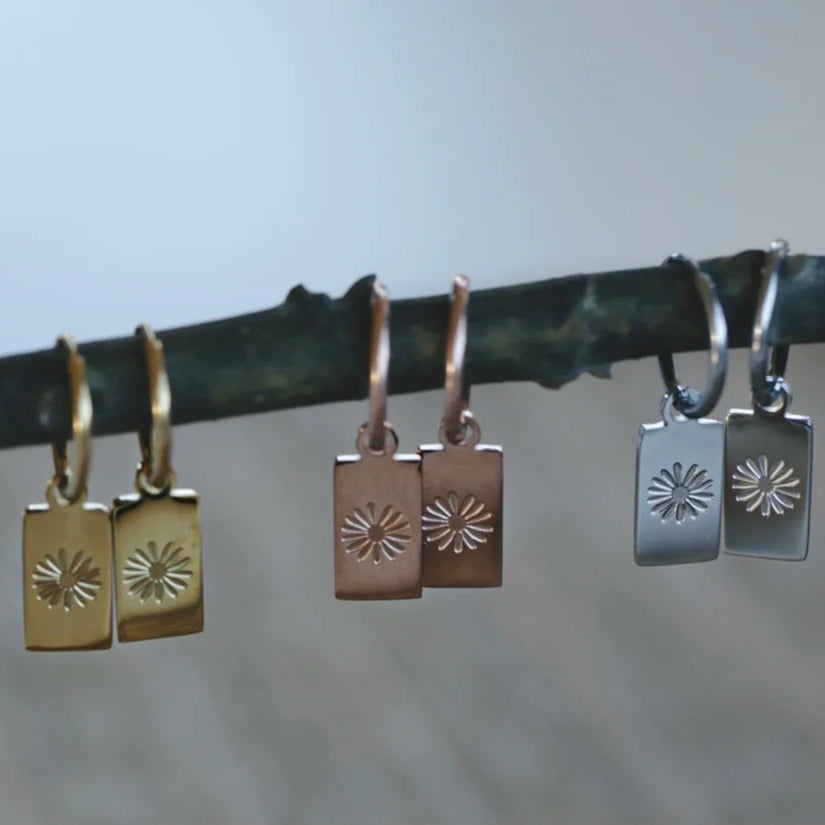 Katyb Jewellery - Daisy Hoop earrings in gold & silver available at Bear & Moo