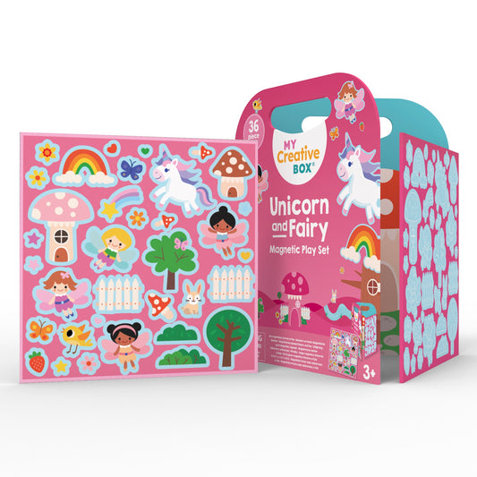 My Creative Box Unicorn and Fairy Magnetic Play Set, open fold-out scene with magnetic pieces