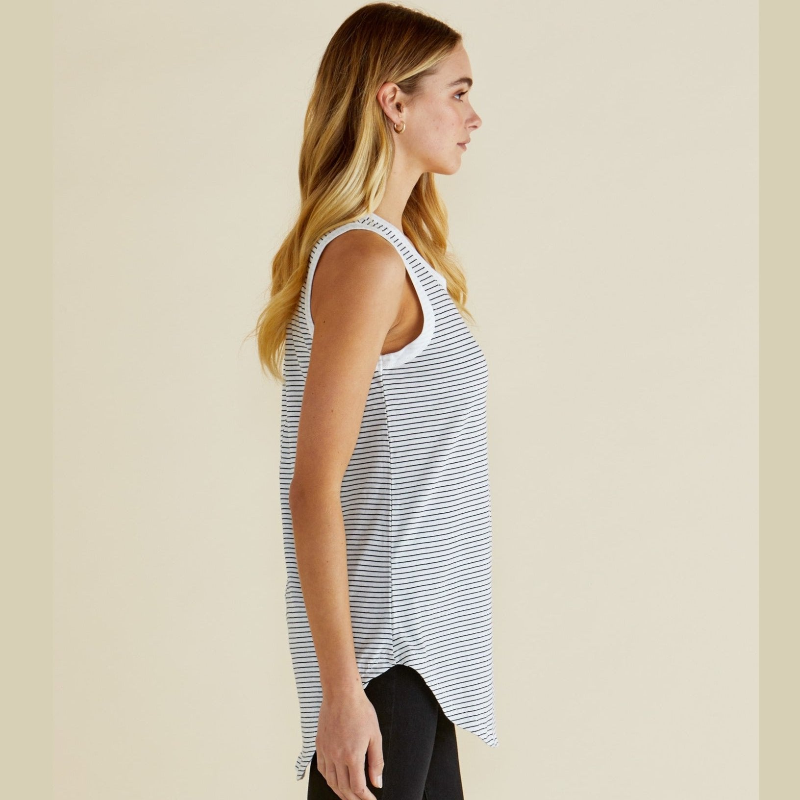 Keira Tank | Jet Black Stripe available at Bear & Moo