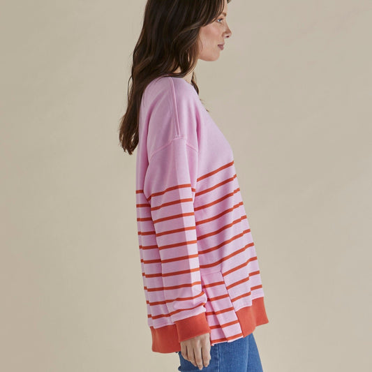 Betty Basics Easy Crew Sweater | Pink/Orange Stripe available at Bear & Moo