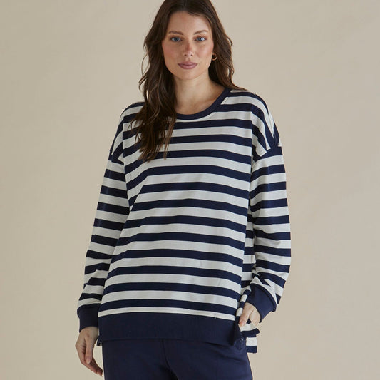 Betty Basics Easy Crew Sweater | Navy Stripe available at Bear & Moo