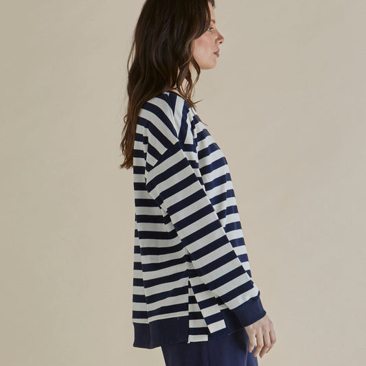 Betty Basics Easy Crew Sweater | Navy Stripe available at Bear & Moo