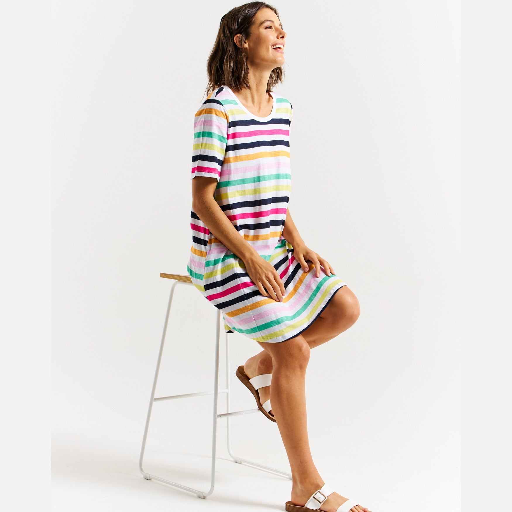 Betty Basics Nyree Dress | Rainbow Stripe available at Bear & Moo