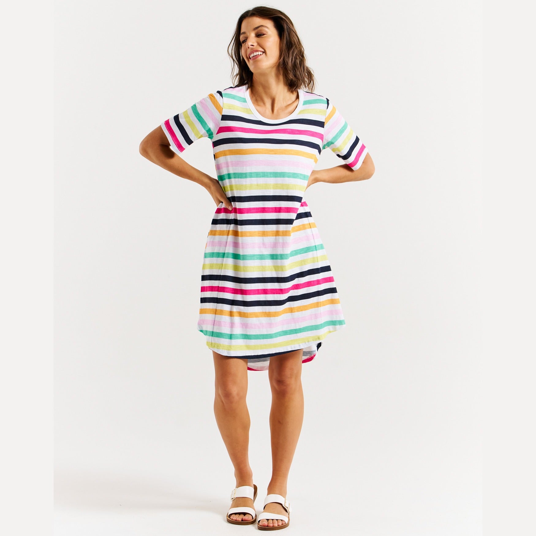 Betty Basics Nyree Dress | Rainbow Stripe available at Bear & Moo