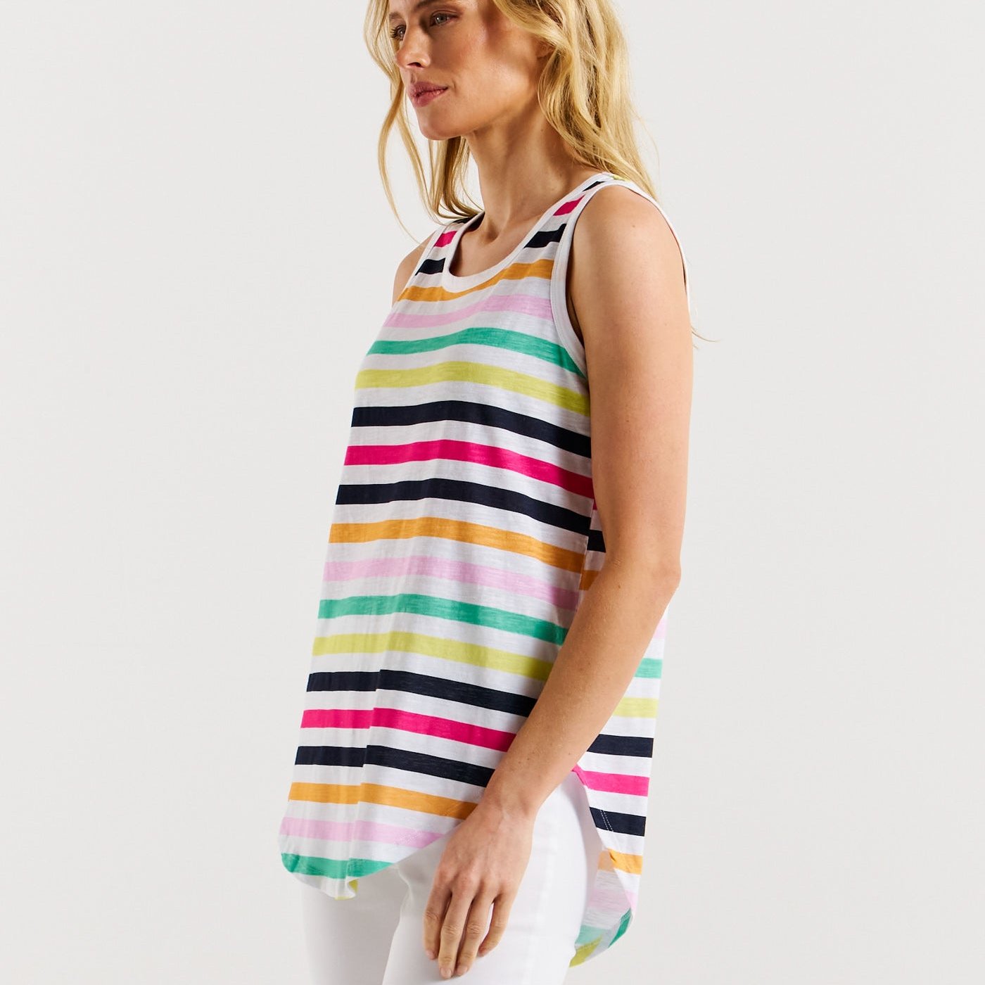 Betty Basics Keira Tank | Rainbow Stripe available at Bear & Moo