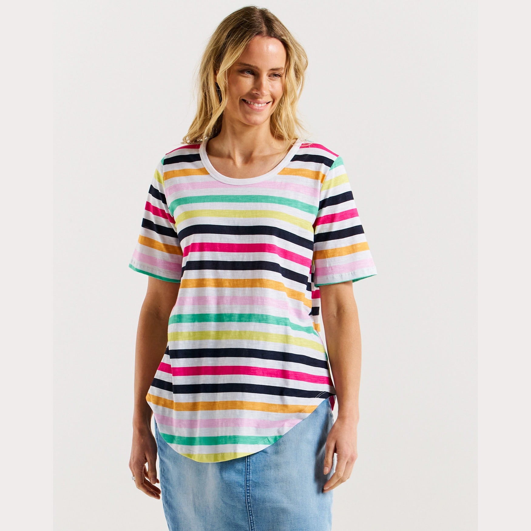 Betty Basics Ariana Tee | Rainbow Stripe available at Bear & Moo