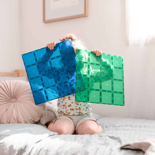 Connetix Tiles | 2 Piece Base Plate Pack - Blue & Green available at Bear & Moo