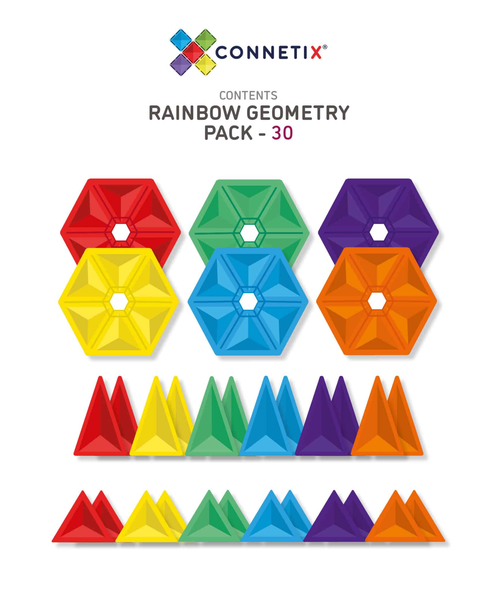 Connetix Tiles | 30 Piece Rainbow Geometry Pack available at Bear & Moo