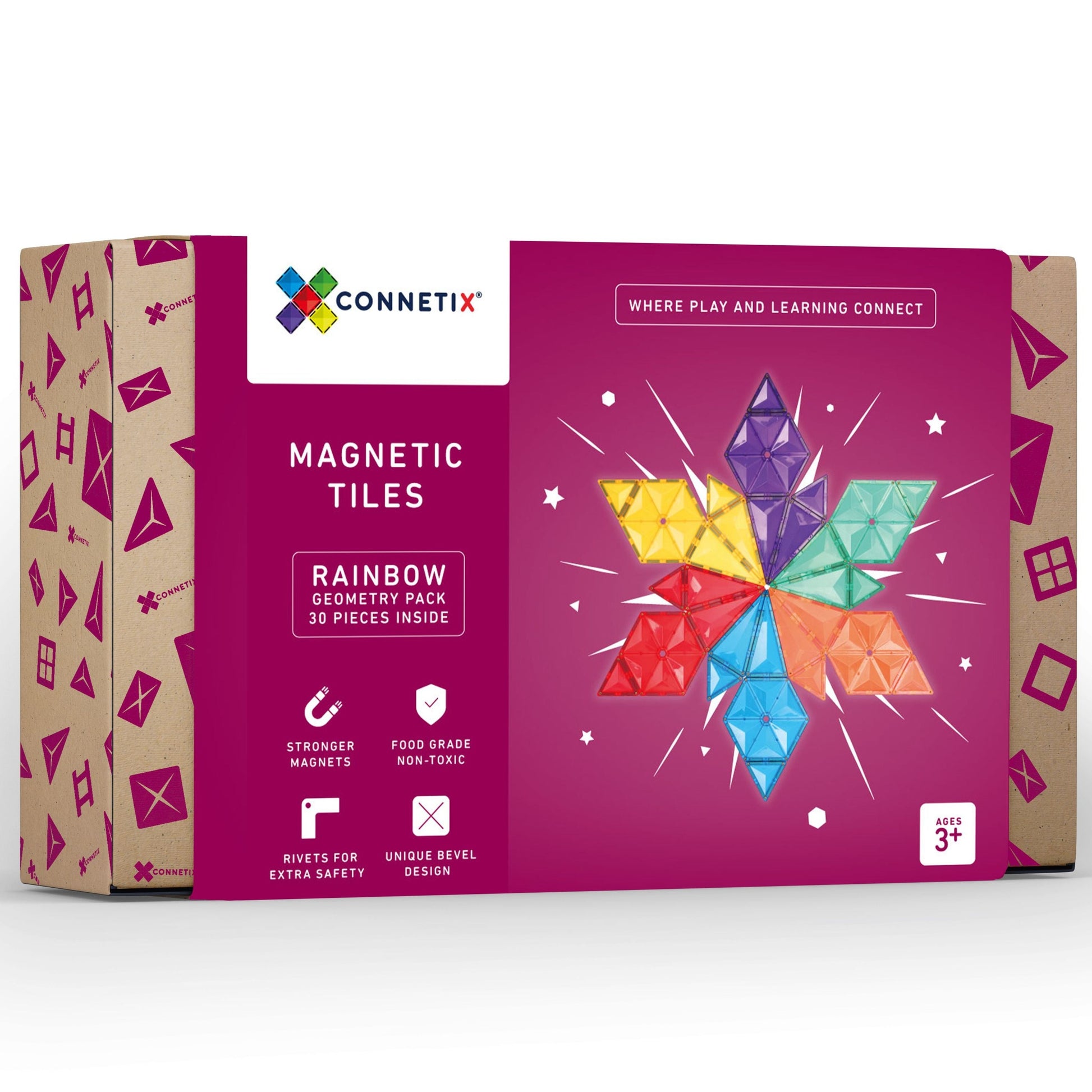 Connetix Tiles | 30 Piece Rainbow Geometry Pack available at Bear & Moo