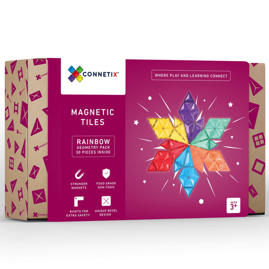 Connetix Tiles | 30 Piece Rainbow Geometry Pack available at Bear & Moo