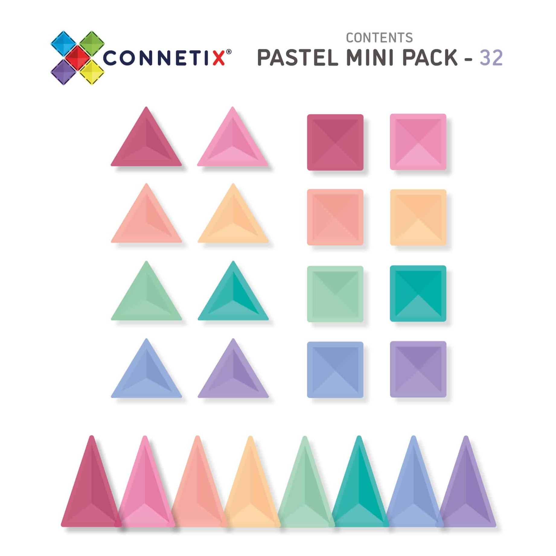 Connetix Tiles | 32 Piece Mini Pastel Pack available at Bear & Moo