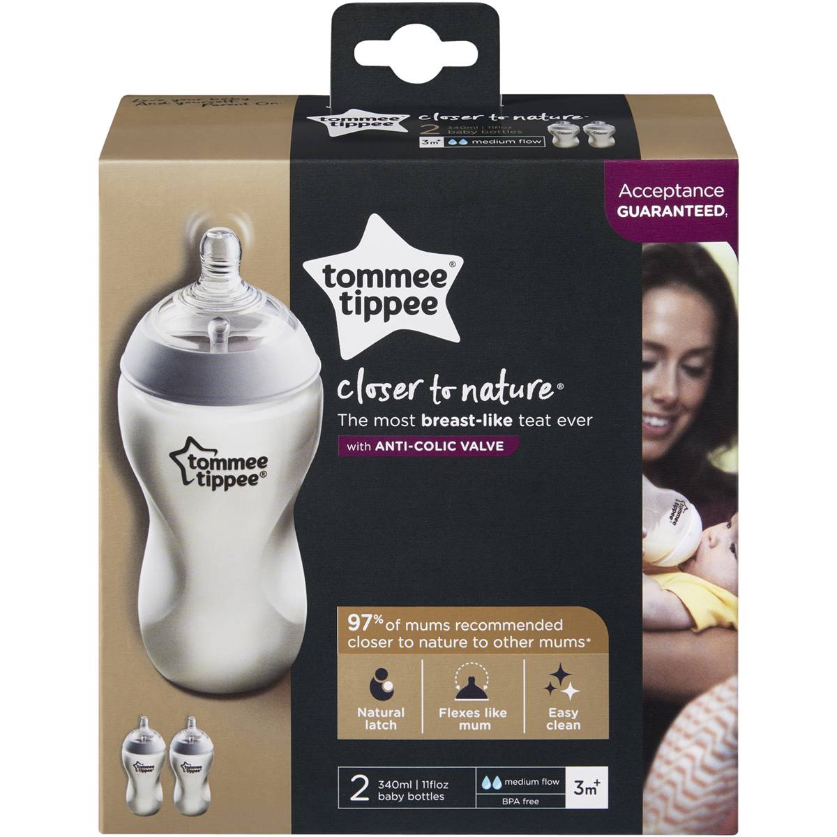 Tommee Tippee Closer to Nature Bottle | 2 Pack 340ml available at Bear & Moo