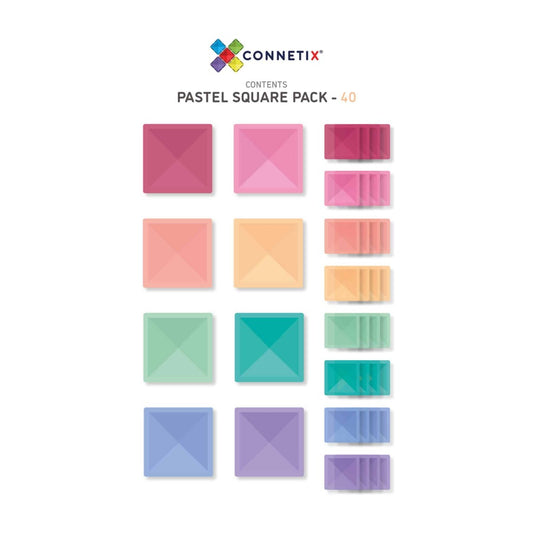 CONNETIX Magnetic Tiles | 40 Piece Pastel Square Pack available at Bear & Moo