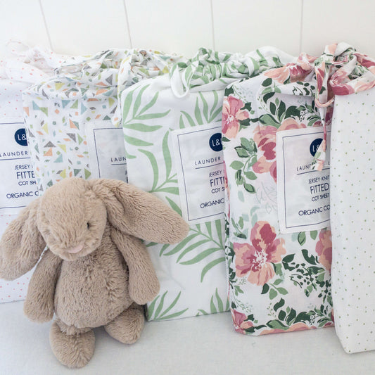 Launder & Love Organic Cotton Fitted Cot Sheet Sets available at Bear & Moo