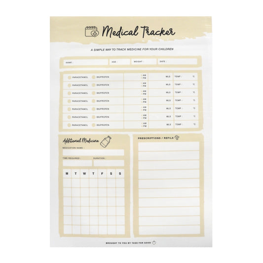 Tags For Good Medical Tracker in Cream available at Bear & Moo