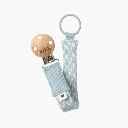 BIBS Dummy Clip in Baby Blue Ivory available at Bear & Moo