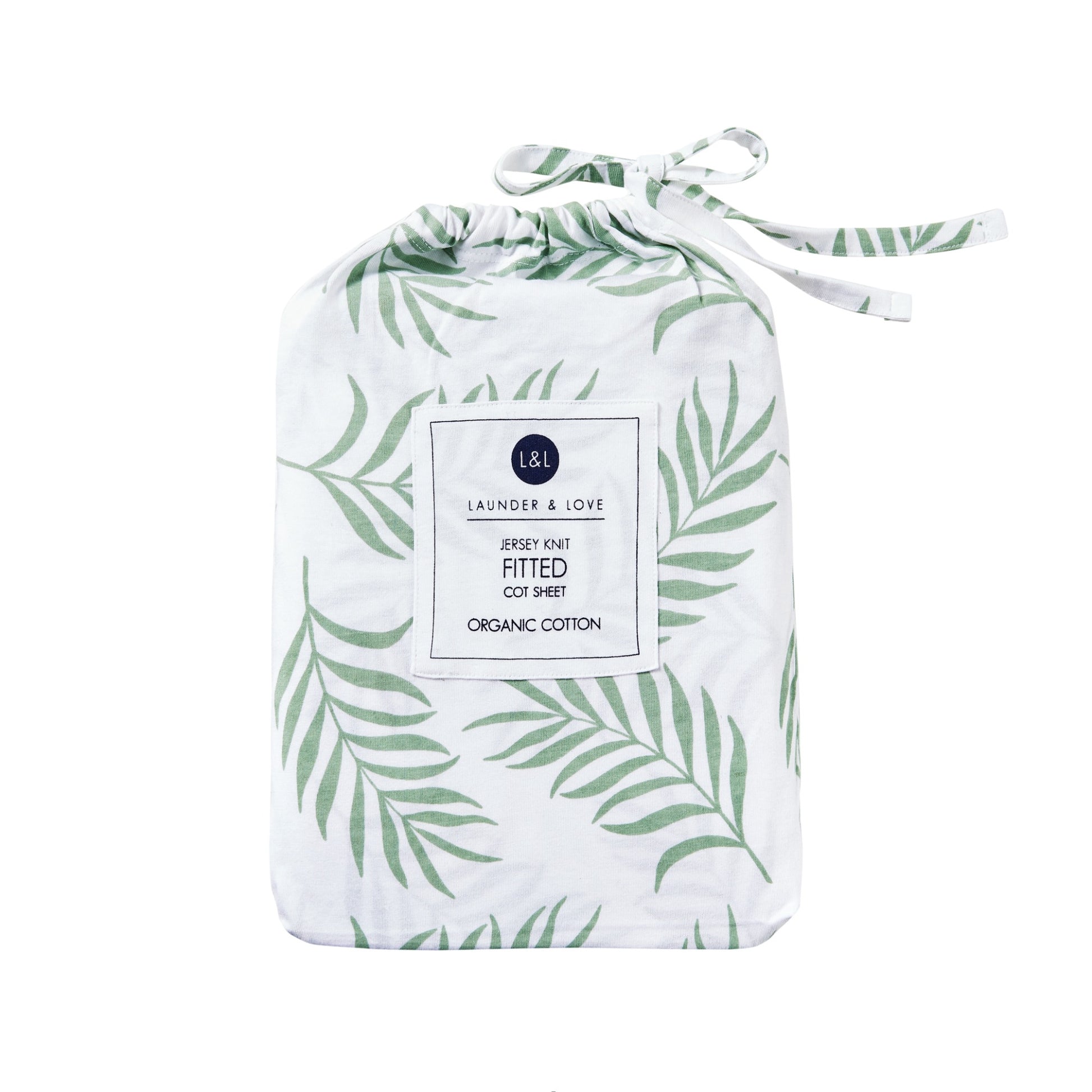 Launder & Love Fitted Cot Sheet in Leaf available at Bear & Moo