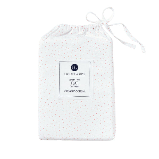 Launder & Love Organic Cotton Flat Cot Sheet in Pink Spot available at Bear & Moo