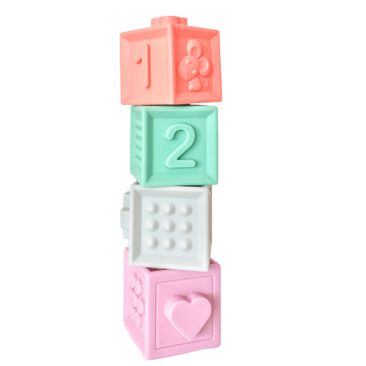 Petite Silicone Baby Building Blocks stacked from Bear & Moo