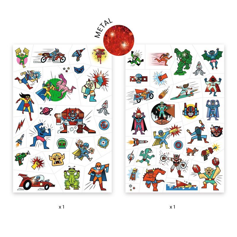 Djeco Heroes v Villains Temporary Tattoos available at Bear & Moo