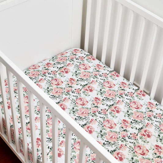 Launder & Love Fitted Cot Sheet in Floral available at Bear & Moo