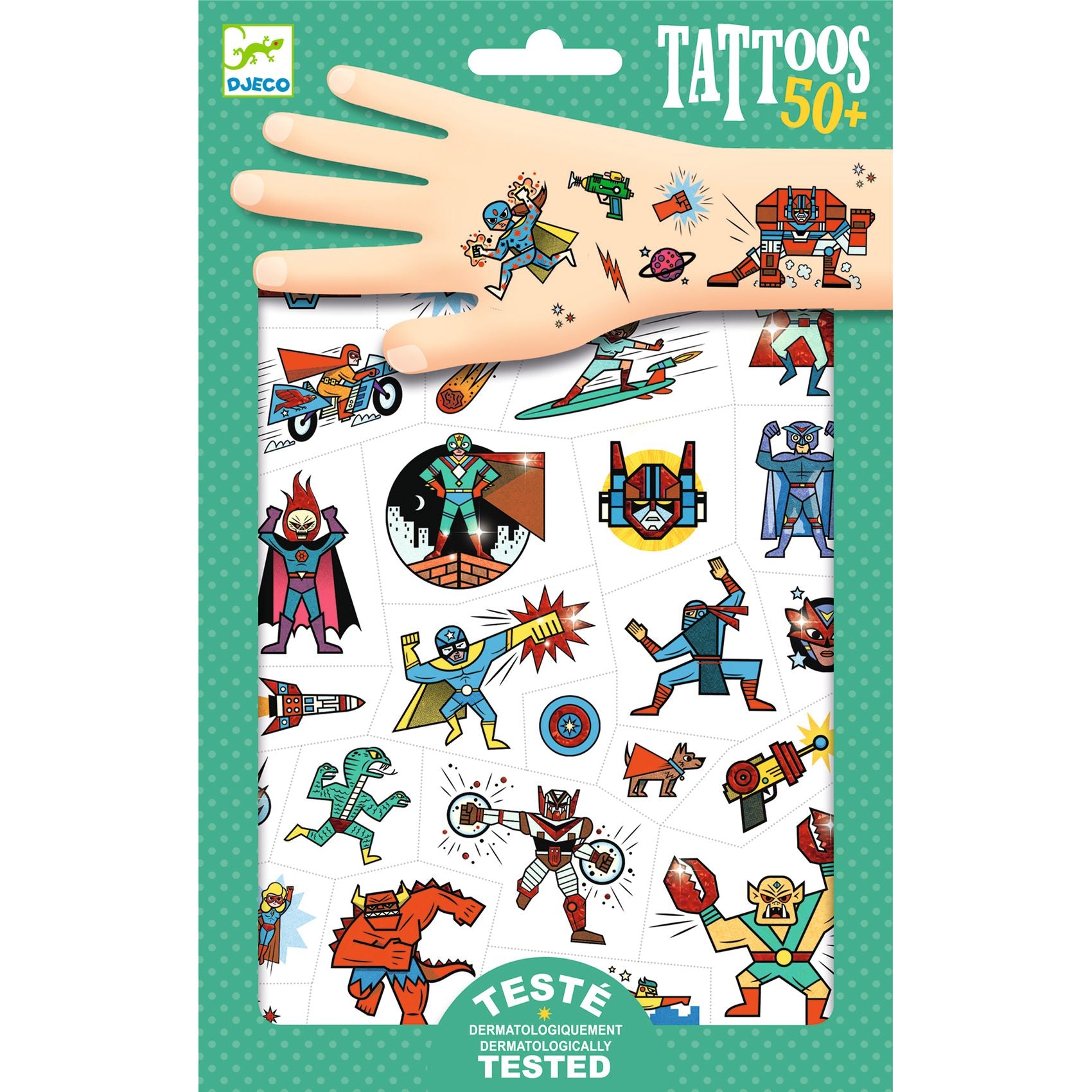 Djeco Heroes v Villains Temporary Tattoos available at Bear & Moo