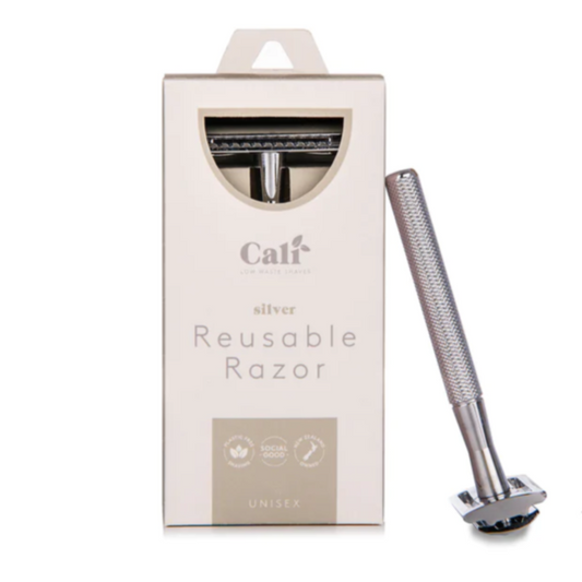 CaliWoods Long-Handled Silver Razor available at Bear & Moo