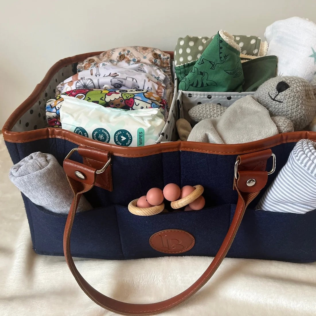 Luxe Baby Nappy Caddy in Navy available at Bear & Moo
