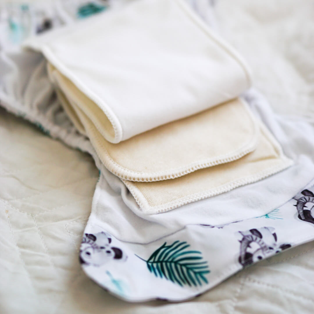 Bear & Moo Reusable Cloth Nappy in Botanical Leaves print | Luxe