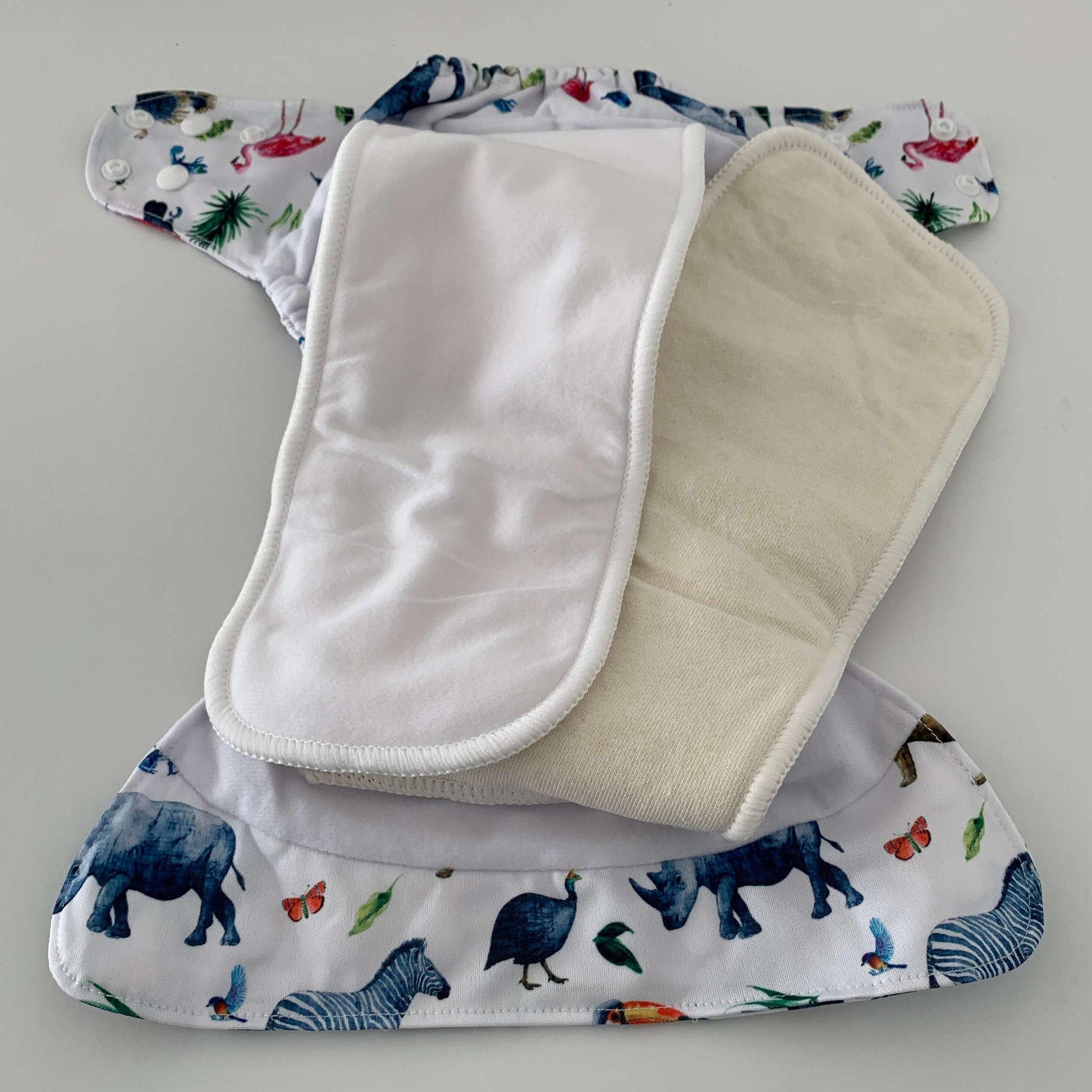 Bear & Moo Reusable Cloth Nappy in Safari Animals print | Luxe