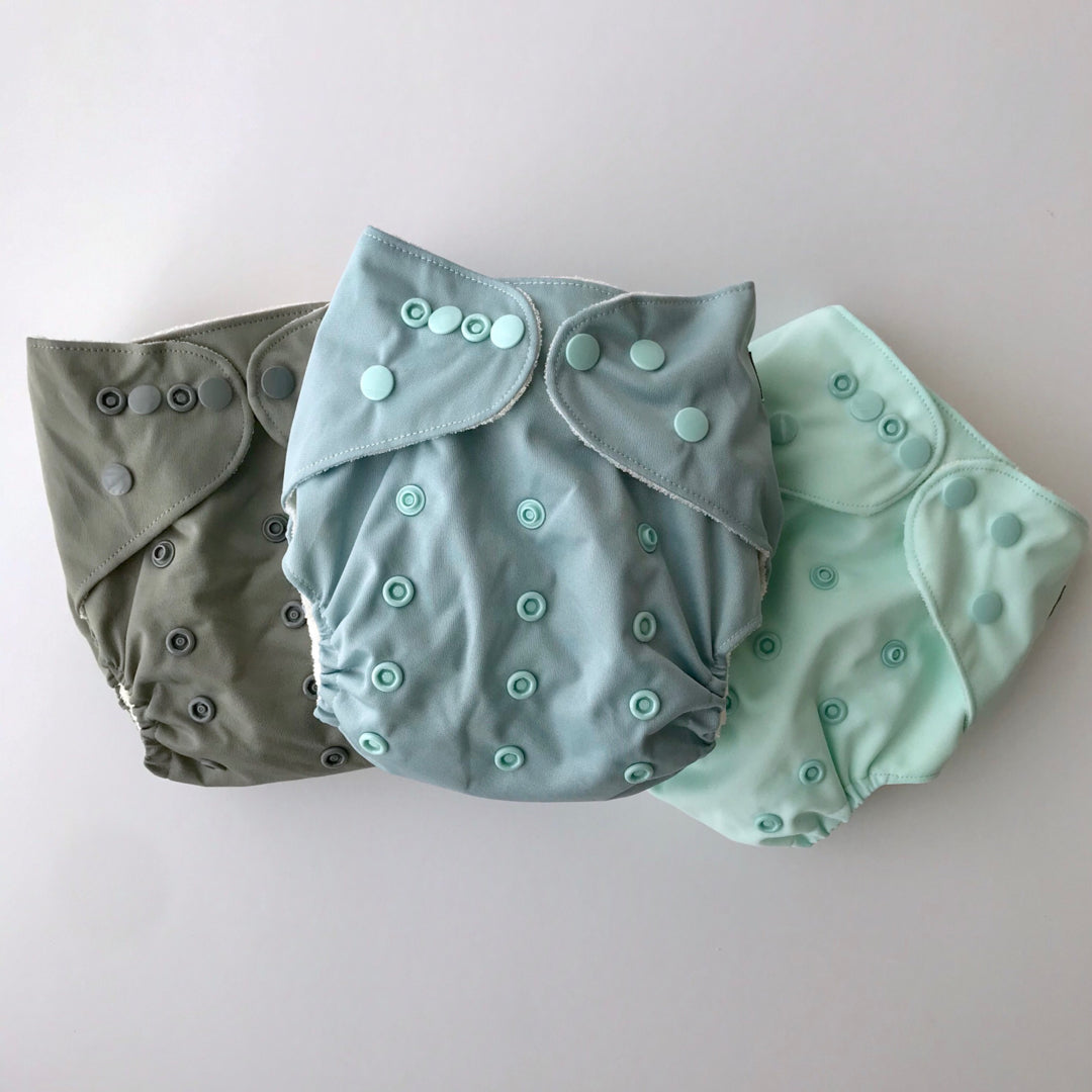 Green Colour Range of Reusable One Size Fits Most Cloth Nappies from Bear & Moo
